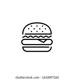 Burger icon design template. Flat hamburger logo background. Line street fast food symbol illustration. Modern sandwich concept for bar, cafe, stall, delivery