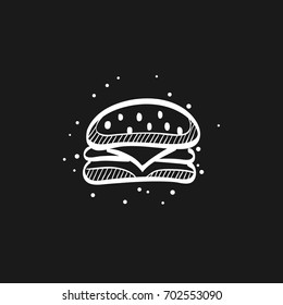 Burger icon in doodle sketch lines. Fast food junk American carbohydrate eating