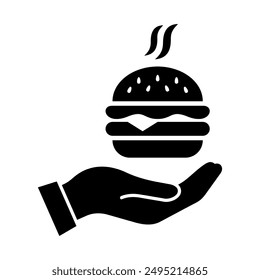 Burger icon. Fast food. Cheeseburger in hand. Meal. Takeaway. Vector icon isolated on white background.