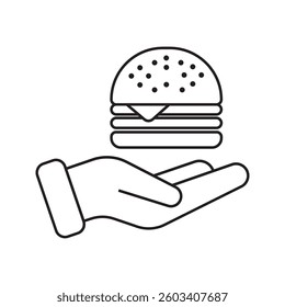 Burger icon. Fast food. Cheeseburger in hand. Food. Fast food. For your website, logo, app, UI design. Vector illustration, isolated on white background