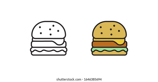 Burger icon. Fast food hamburger linear symbol. Simple vector illustration in flat style.
