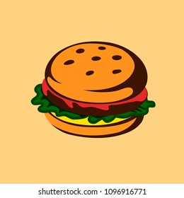 Burger icon. Fast Food restaurant logo. Vector illustration of isolated hamburger. Brand emblem for cafe, bar, menu design.