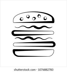 Burger Icon, Fast Food Burger Vector Art Illustration