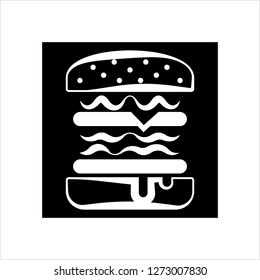 Burger Icon, Fast Food Burger Vector Art Illustration