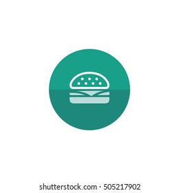 Burger icon in flat color circle style. Fast food junk American
