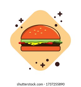 Burger-Symbol. Flachbild. Käseseburger in Vektor. Bild für Fast Food Restaurant Menü, Aufkleber, Druck auf T-Shirt oder andere.