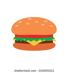 Icono de hamburguesa. Ilustración plana de una hamburguesa de queso aislada en un fondo blanco. Vector 10 EPS.