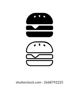 Burger Icon Flat Outline Vector de comida rápida