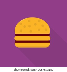 burger icon in flat style with long shadow, isolated vector illustration on purple transparent background. Hamburger icon.