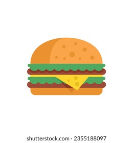 Burger icon flat vector. Bun sandwich. Cheese meat isolated