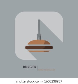 Burger icon. Funny food image.