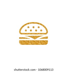 Burger icon in gold glitter texture. Sparkle luxury style vector illustration.