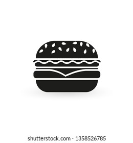 Burger icon. Hamburger black silhouette. Vector illustration.