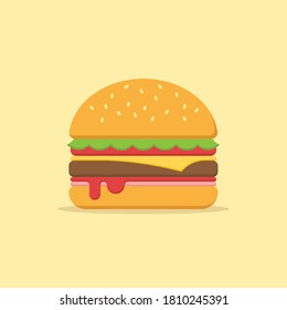 Burger icon, Hamburger fast food symbol, Simple flat design, Vector illustration