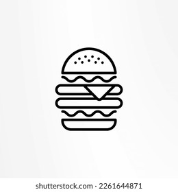 Burger icon. Hamburger logo. Fast food line emblem. Identity element, label for menu design restaurant or cafe. Packaging, interior poster. Vector sign on white background.