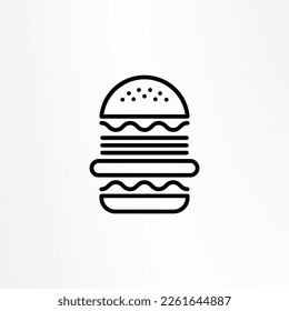 Burger icon. Hamburger logo. Fast food line emblem. Identity element, label for menu design restaurant or cafe. Packaging, interior poster. Vector sign on white background.