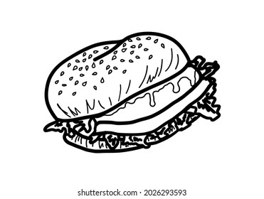 Burger icon. Hamburger or sandwich outline sketch. Fast food concept. Vector illustration.