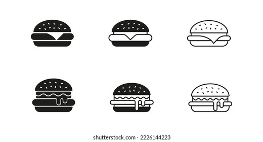 Burger icon. Hamburger vector set. Cheeseburger logo. Fastfood meal isolated on white background. burger bun line design.