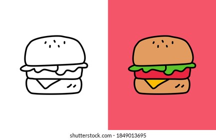 icono de la hamburguesa con estilo de doodle dibujado a mano. Puede utilizarse para sitios web, información gráfica, etc