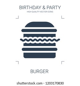 burger icon. high quality filled burger icon on white background. from birthday party collection flat trendy vector burger symbol. use for web and mobile