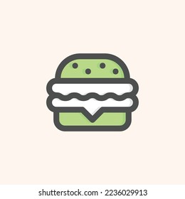 burger icon, isolated fast food colored outline icon in light blue background, perfect for website, blog, logo, graphic design, social media, UI, mobile app