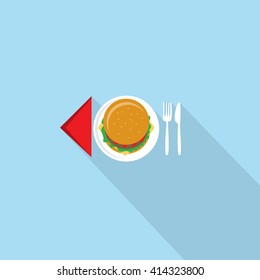 Burger Icon - Isolated On Blue Background - Vector Illustration, Graphic Design. Food Concept