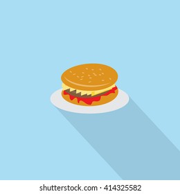 Burger Icon - Isolated On Blue Background - Vector Illustration, Graphic Design. Food Concept