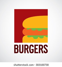Burger icon isolated on red square background classic original sign. Logo design template.