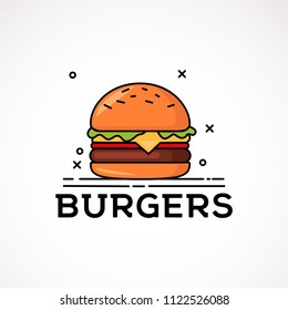 Ícone Burger isolado em fundo branco. Arte vetorial.