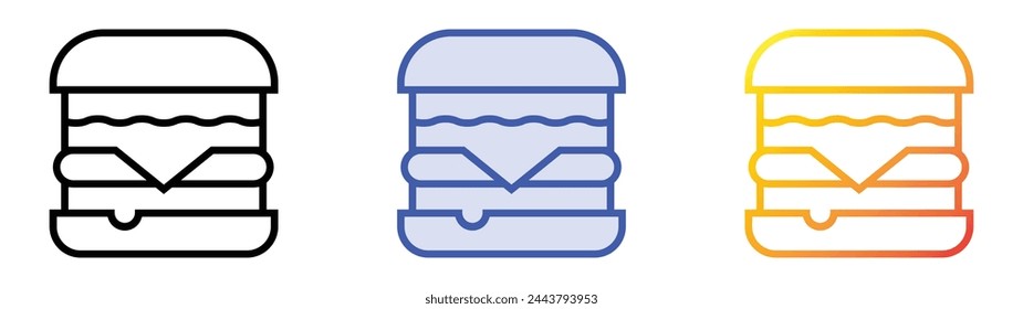 icono de hamburguesa. Diseño de estilo de relleno lineal, azul y degradado aislado sobre fondo blanco