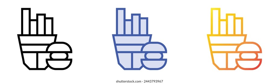 icono de hamburguesa. Diseño de estilo de relleno lineal, azul y degradado aislado sobre fondo blanco