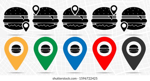 Burger icon in location set. Simple glyph, flat illustration element of fast food theme icons