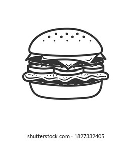 Burger icon or logo art style. Vector illustration. Black and white vector object.