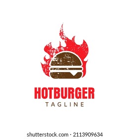 Burger icon logo. hot burger in the fire isolated in white background. usable for brand, business and company logos flat design logo. vector illustration