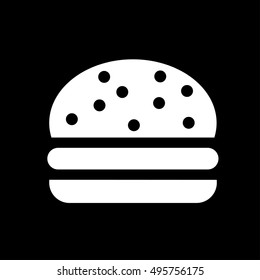 Burger icon. Burger logo isolated on black background. Flat vector illustration.