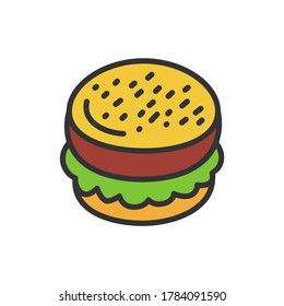 Burger icon or logo line art style. Color vector icon.