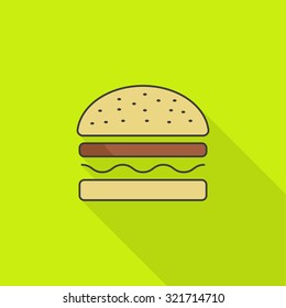 Burger icon with long shadow. Flat style vector illustration