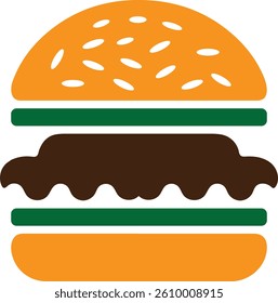 burger icon with meat and cheese layers, fast food sandwich silhouette illustration, hamburger vector design