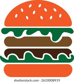 burger icon with meat and cheese layers, fast food sandwich silhouette illustration, hamburger vector design