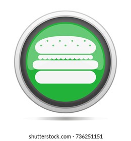 Burger Icon Metal Round Button Vector Art Design Symbol Blue Background