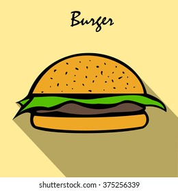 Burger icon. Minimalism. On a yellow background.