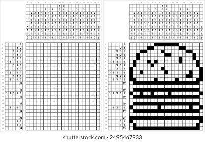 Burger Icon Nonogram Pixel Art, Fast Food Icon, Hamburger Icon Vector Art Illustration, Logic Puzzle Game Griddlers, Pic-A-Pix Picture Paint By Numbers