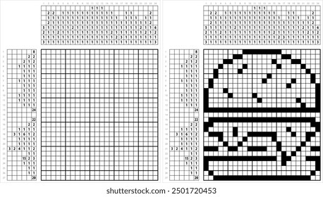 Icono de hamburguesa Nonogram Pixel Art, Icono de comida rápida, Icono de hamburguesa Ilustración de Arte vectorial, Puzzle de lógica Juego Griddlers, Pic-A-Pix Picture Paint por números