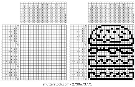 Burger Icon Nonogram Pixel Art, Fast Food Icon, Hamburger Icon Vector Art Illustration, Logic Puzzle Game Griddlers, Pic-A-Pix Picture Paint By Numbers