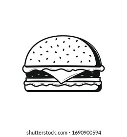 Burger icon on white background. Food concept.