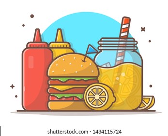 Burger Icon Orange Juice Lemon Mustard Stock Vector (Royalty Free ...