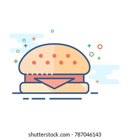 Burger icon in outlined flat color style. Vector illustration.