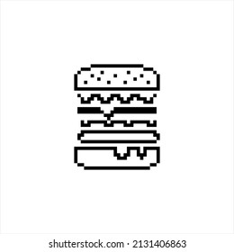 Burger Icon Pixel Art, Fast Food Burger, Food Icon Vector Art Illustration, Pixelated Form