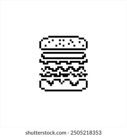 Burger Icon Pixel Art, Fast Food Burger, Food Icon Vector Art Illustration, Pixelated Form