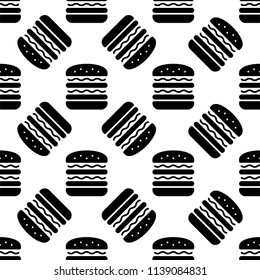 Burger Icon Seamless Pattern, Fast Food Burger Vector Art Illustration